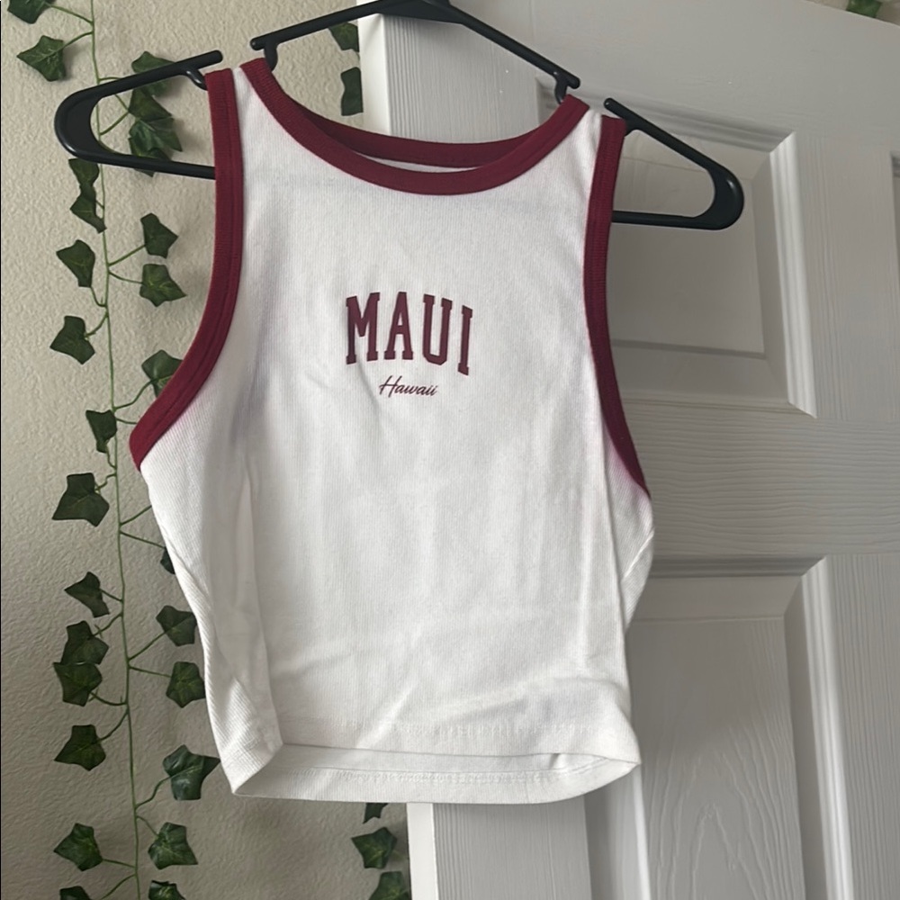 Women's White and Red Tank Top